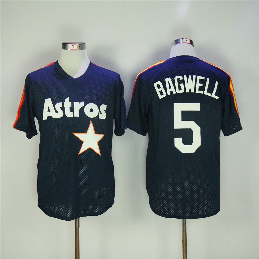 Men Houston Astros 5 Bagwell Blue Throwback MLB Jerseys